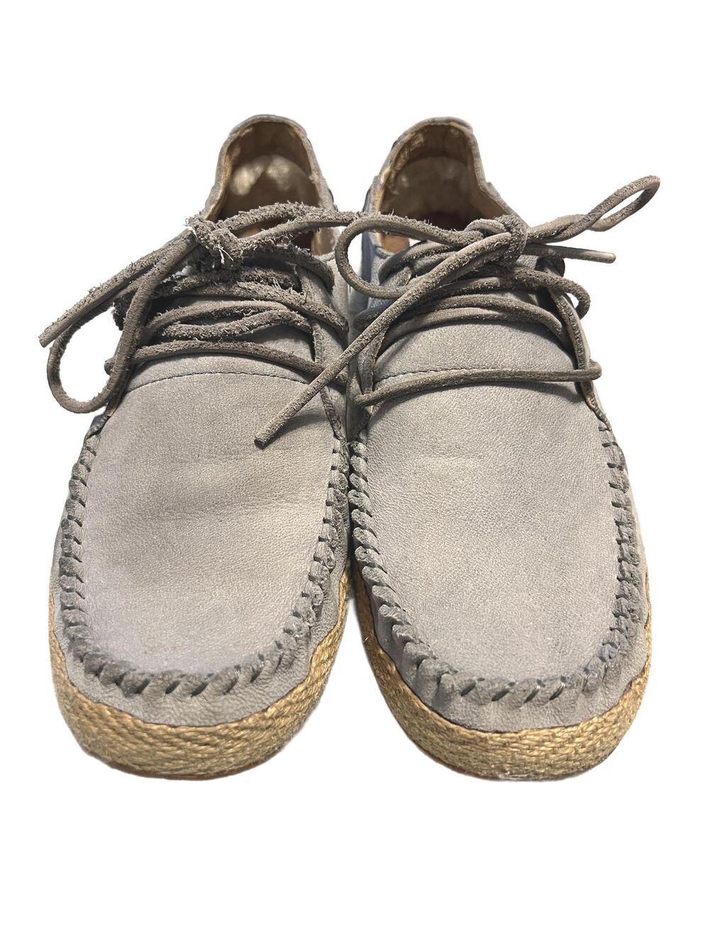UGG Australia Azin Gray Suede Moccasin Espadrille Lace Up Coastal Flats 8 / 39